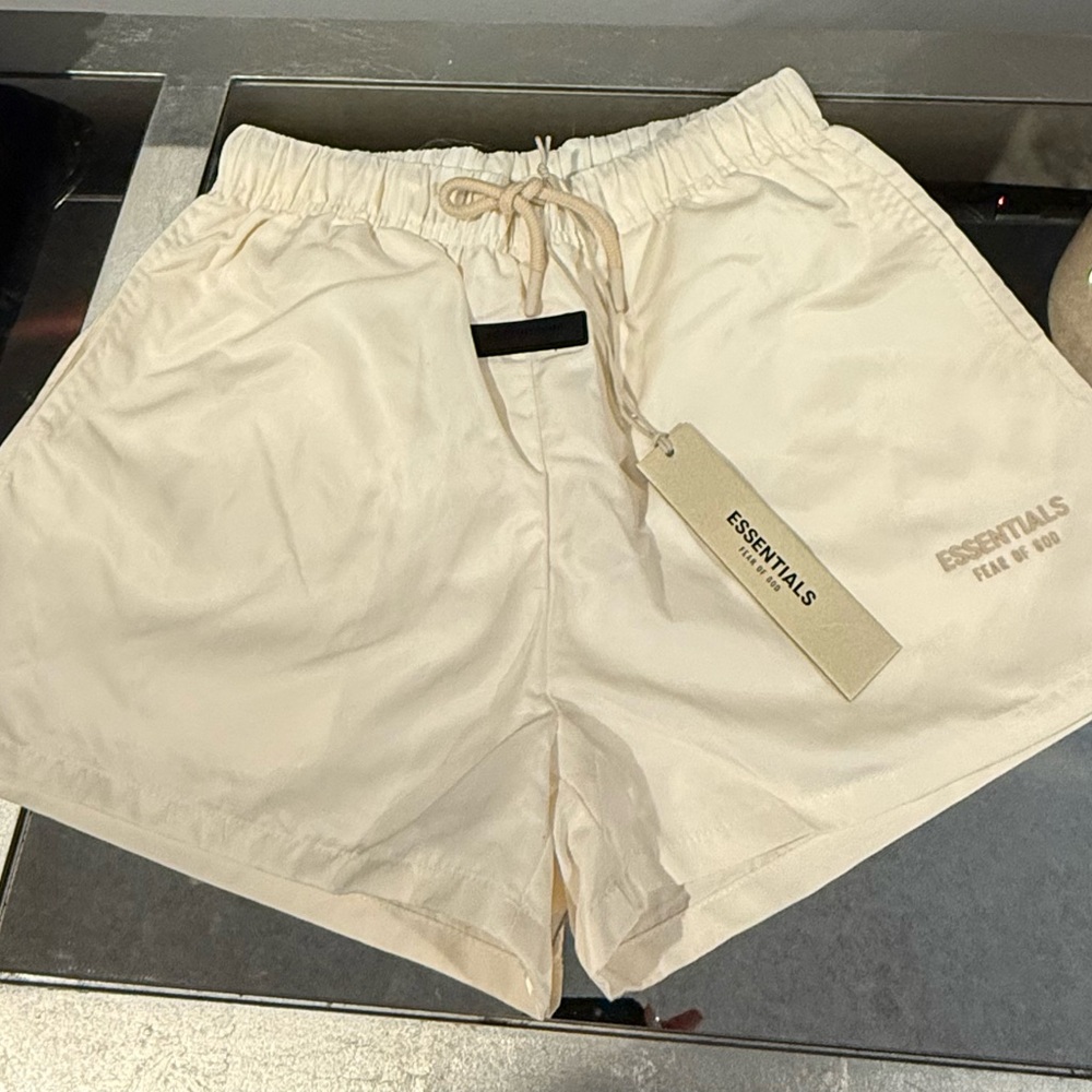 Essentials Cream Athletic Shorts Lightweight Elastic Waist